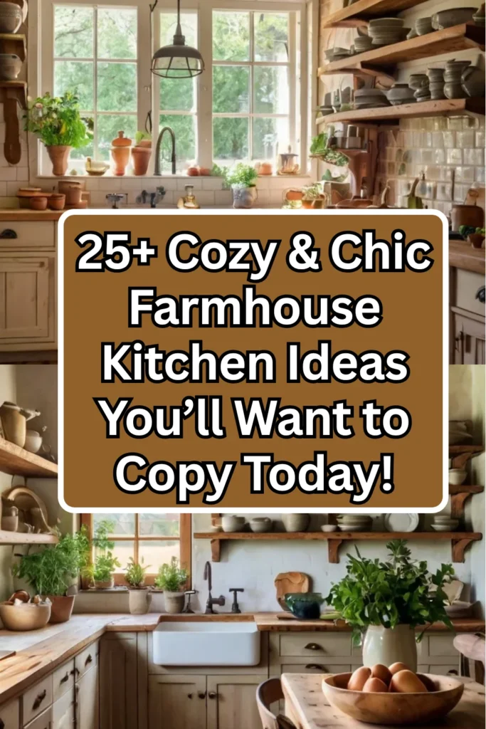 A cozy and modern farmhouse kitchen design featuring white cabinets, rustic wooden shelves, vintage pendant lighting, and shiplap backsplash – ideal for DIY and home decor lovers.
