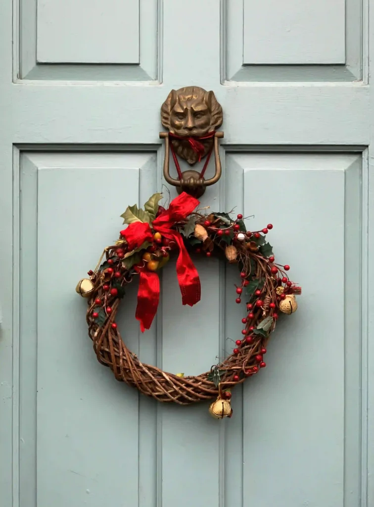 fall decorations with wreath on front door